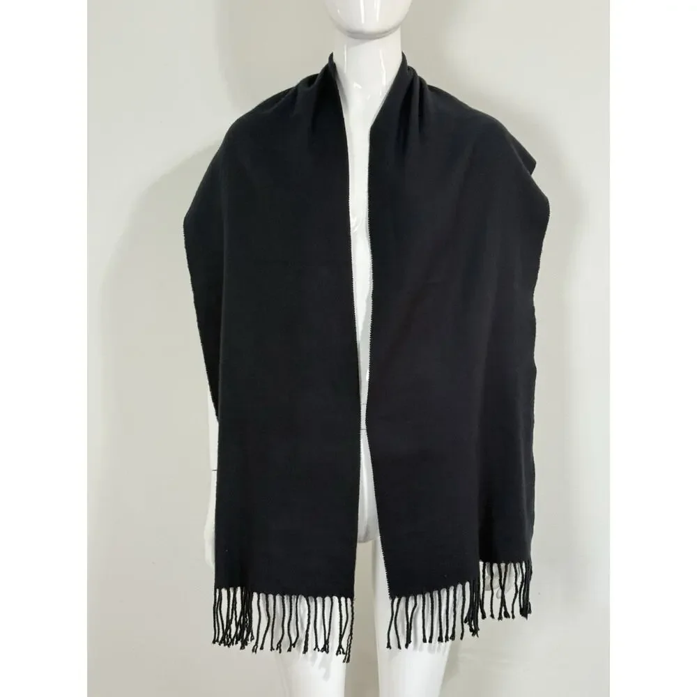 100% Cashmere Black Scarf 12x67 Solid Soft Warm Winter Fringed Shawl Wrap Unisex